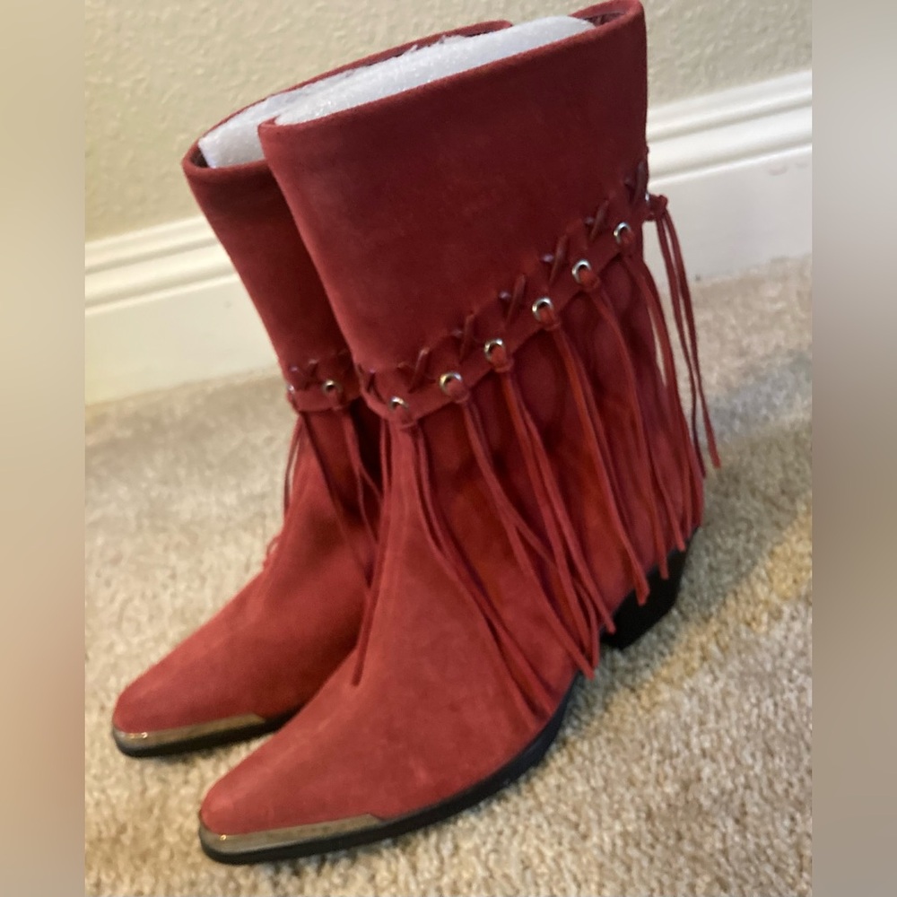 Oak Tree Farms Fringe Red Suede Women's Boots